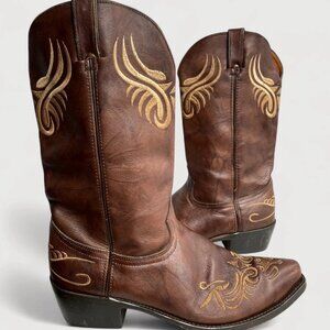 Santa Fe SFM6001 Brown Embroidered Cowboy Western Leather Boots Men's 11.5 D